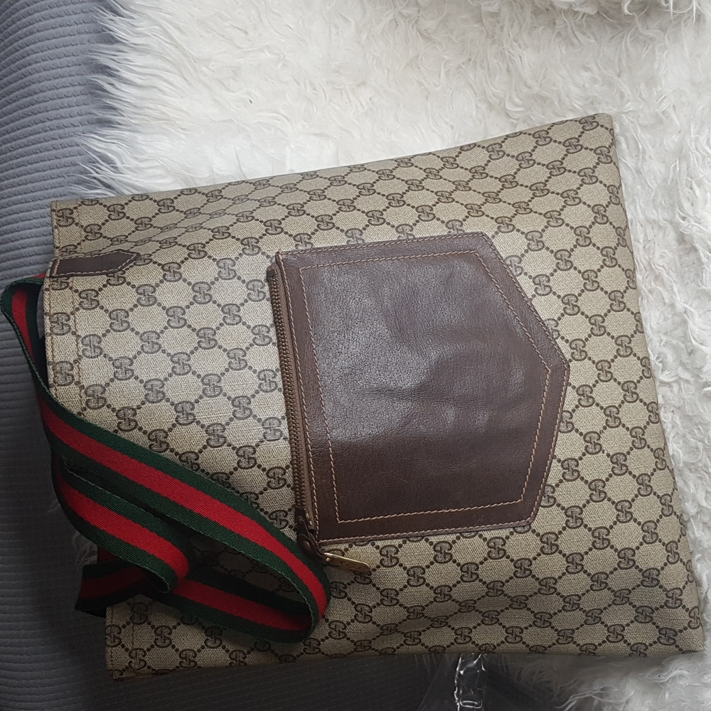 Auth Gucci GG supreme Sherry Line PVC Leather Brown Tote Bag